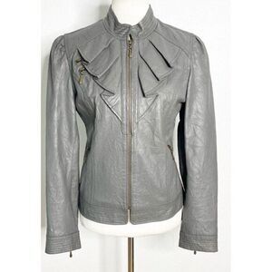 Vtg y2k  Kut From The Kloth Gray Leather Moto Fairy‎ Romantic Fitted Jacket  S